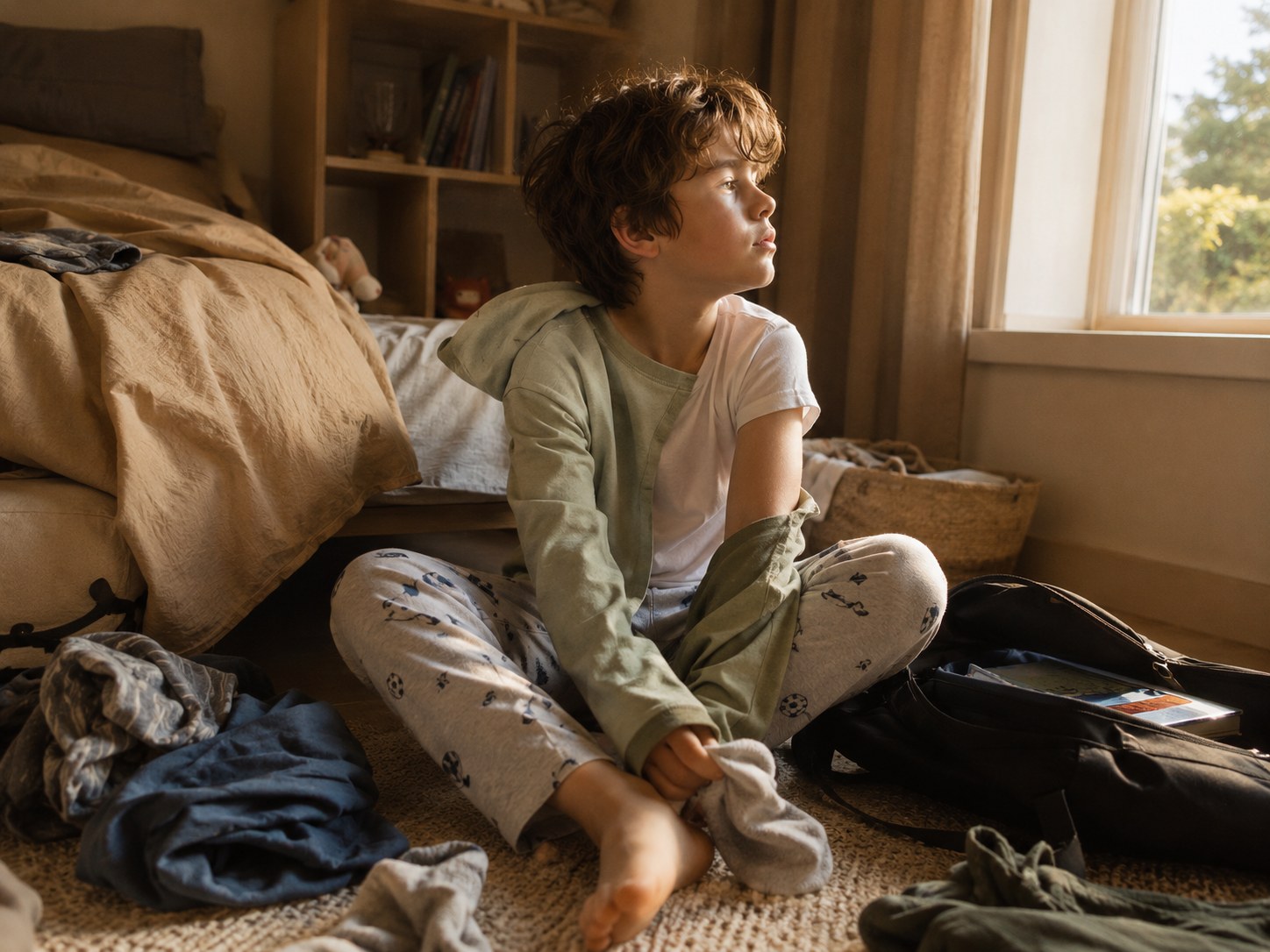 Enfant débordé et distrait pendant la routine du matin avant l'école
